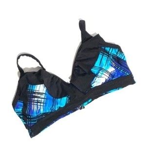 Watercolor Blue Teal Black Ruffle Bikini Top